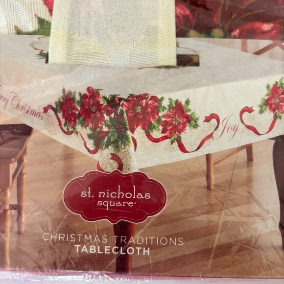 St. Nicholas Square Christmas Traditions Tablecloth 60"X 84" Oblong Poinsettia H - Picture 3 of 8